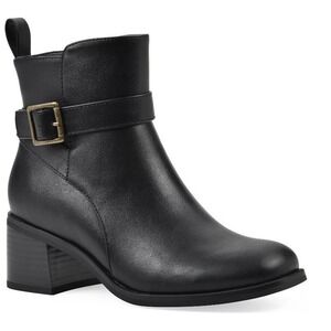 White Mountain Women Boots 7.5M Narrows Buckle Bootie Black Smooth Faux Leather